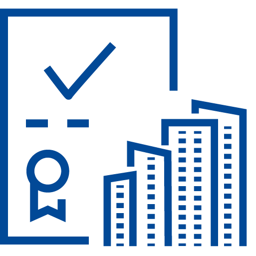 Icona stilizzata di un grafico con freccia in crescita e segno di spunta, su sfondo blu chiaro; rappresenta gestione e controllo della qualità.