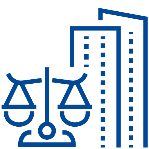 Icona stilizzata di un documento con bilancia della giustizia, su sfondo blu chiaro; rappresenta gestione tecnica e legale dei documenti.