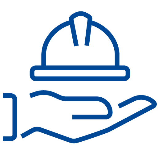 Icona stilizzata di un cuore con croce medica, su sfondo blu chiaro; rappresenta salute e benessere sul luogo di lavoro.