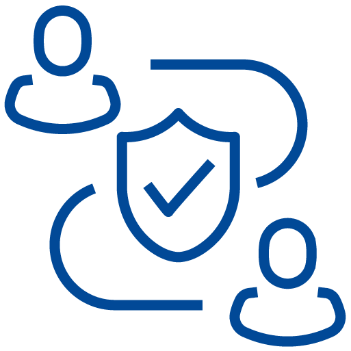 Icona stilizzata di una stretta di mano tra due figure, su sfondo blu chiaro; rappresenta la gestione delle relazioni con i fornitori e la collaborazione commerciale.