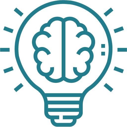 Icona stilizzata di una figura umana al centro di un ingranaggio, con linee che si irradiano verso l'esterno, su sfondo celeste chiaro; rappresenta l'integrazione delle competenze individuali in un sistema tecnologico e collaborativo.