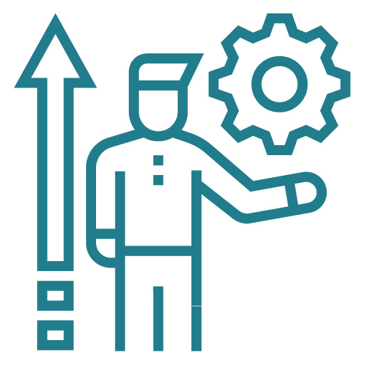 Icona stilizzata di un diagramma a flusso, con frecce che si intrecciano formando un ciclo continuo, su sfondo celeste chiaro; rappresenta l'adattabilità e la personalizzazione delle soluzioni offerte.